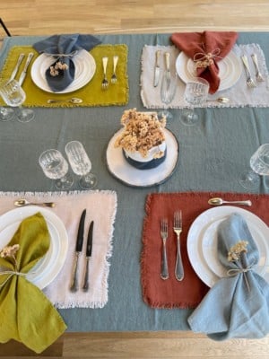 4 sets 4 serviettes nappe sauge