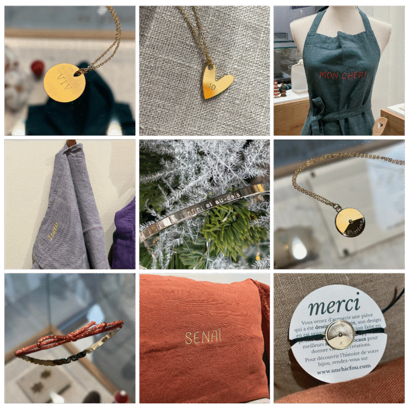 Broderies sur lin et gravure sur bijoux